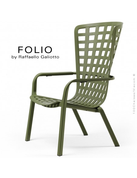 Fauteuil bergère FOLIO, structure et assise plastique vert.