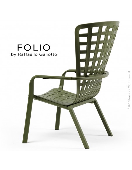 Fauteuil bergère FOLIO, structure et assise plastique vert.