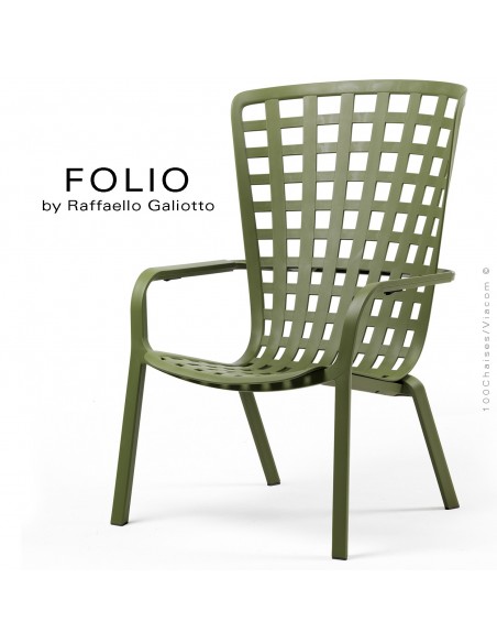Fauteuil bergère FOLIO, structure et assise plastique vert.