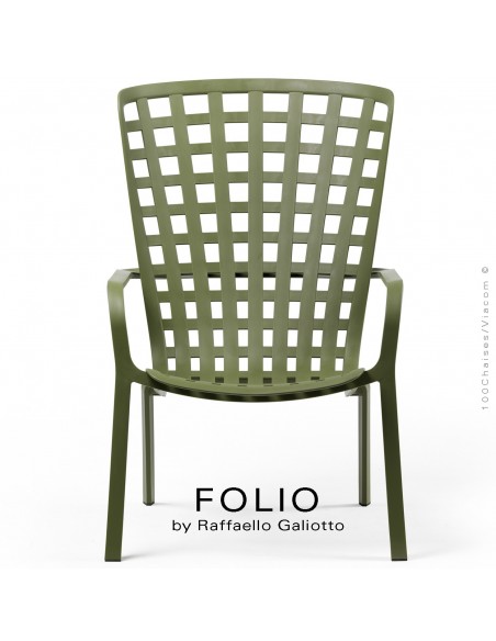 Fauteuil bergère FOLIO, structure et assise plastique vert.