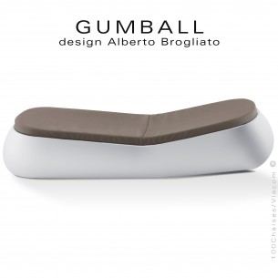Bain de soleil ou chaise longue GUMBALL, structure monobloc plastique couleur blanc avec coussin tissu technique taupe.