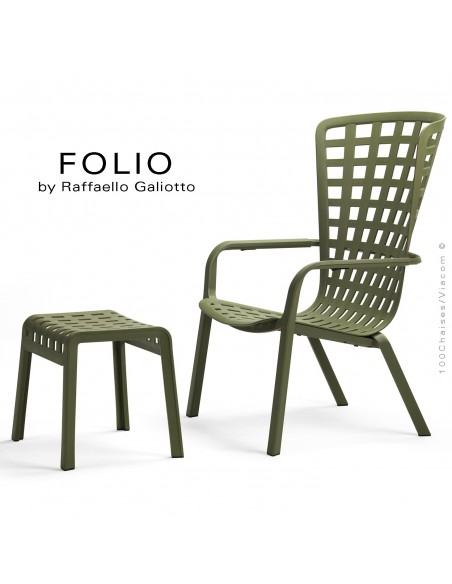 Fauteuil bergère FOLIO, structure et assise plastique vert.