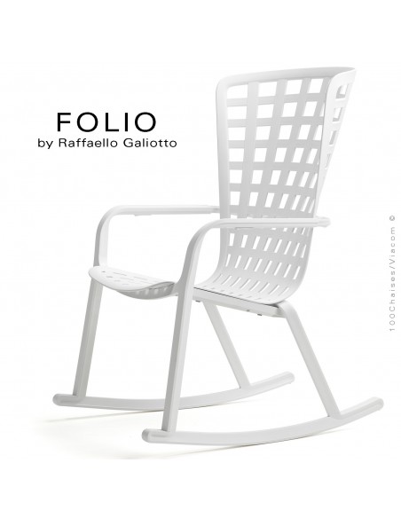 Fauteuil à bascule design FOLIO, structure et assise plastique blanc.