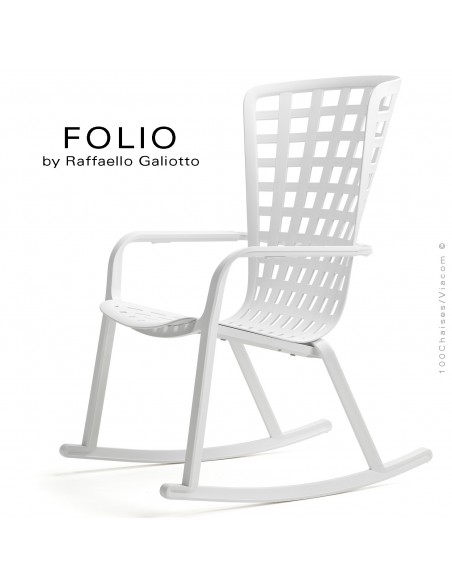 Fauteuil à bascule design FOLIO, structure et assise plastique blanc.