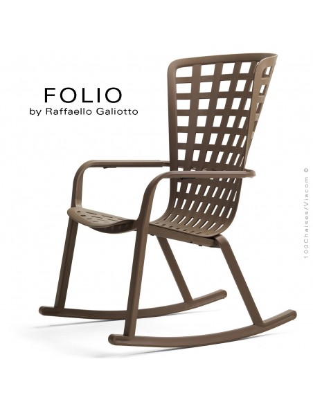 Fauteuil à bascule design FOLIO, structure et assise plastique marron.