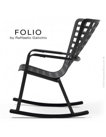 Fauteuil à bascule design FOLIO, structure et assise plastique noir.