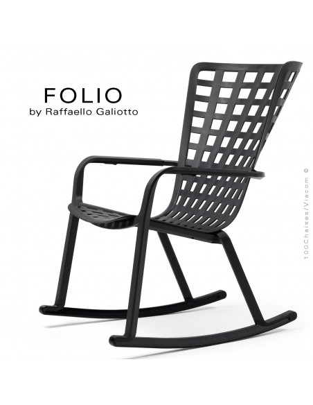 Fauteuil à bascule design FOLIO, structure et assise plastique noir.