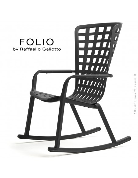 Fauteuil à bascule design FOLIO, structure et assise plastique noir.