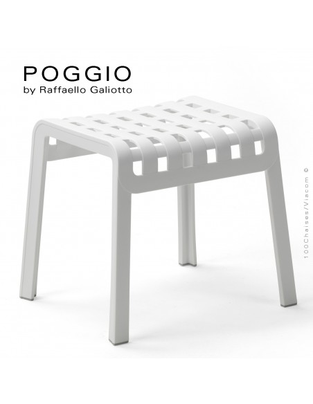 Tabouret, repose-pied design POGGIO, structure et assise plastique blanc.