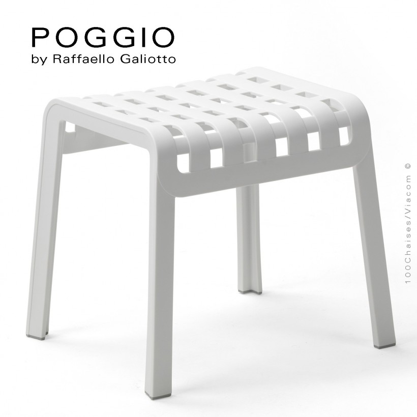 Tabouret, repose-pied design POGGIO, structure et assise plastique blanc.