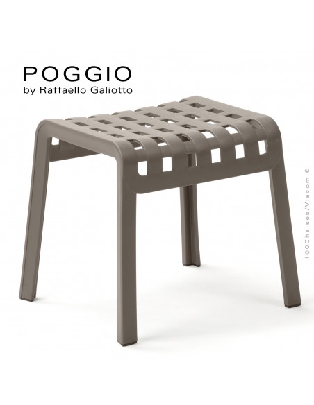 Tabouret, repose-pied design POGGIO, structure et assise plastique gris tourterelle.