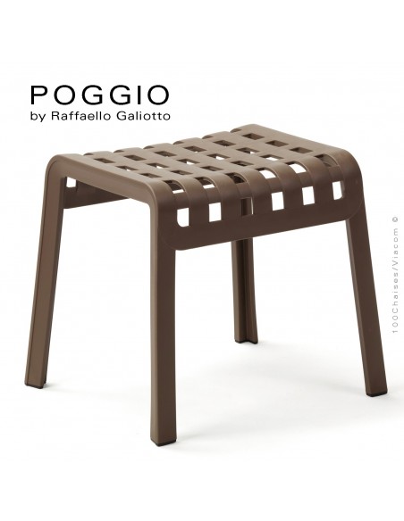 Tabouret, repose-pied design POGGIO, structure et assise plastique marron.
