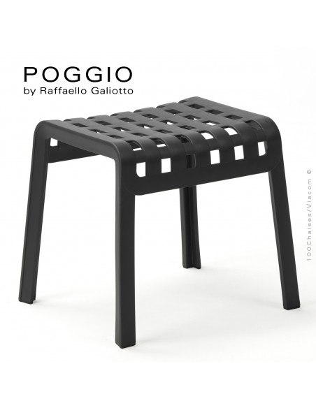 Tabouret, repose-pied design POGGIO, structure et assise plastique anthracite.