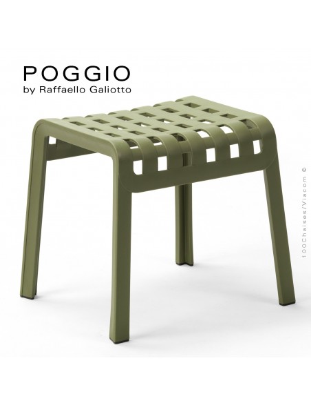 Tabouret, repose-pied design POGGIO, structure et assise plastique vert.