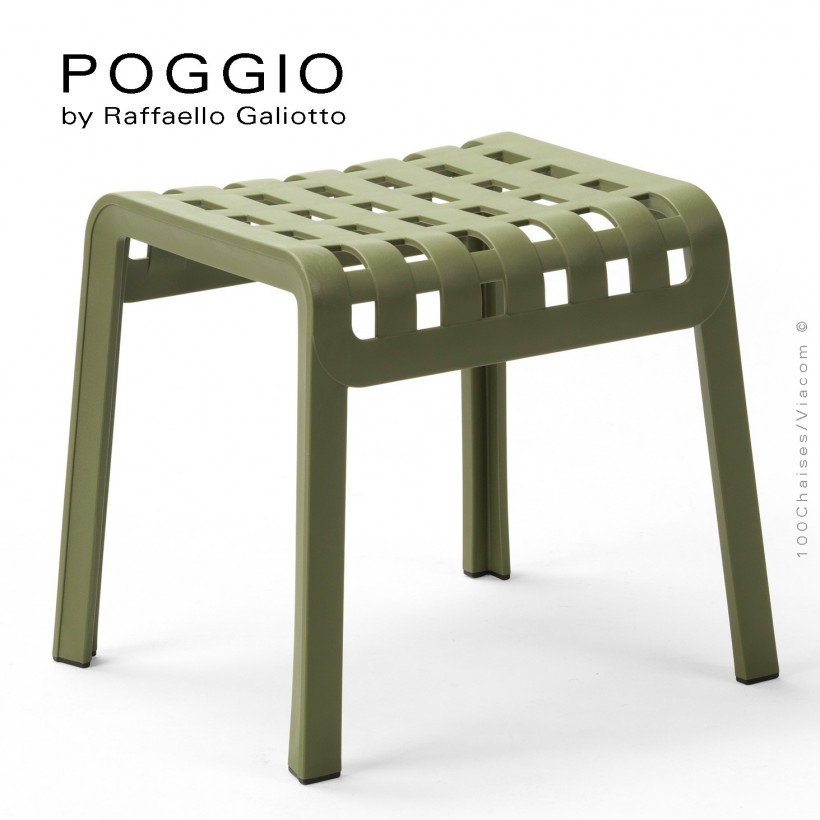 Tabouret, repose-pied design POGGIO, structure et assise plastique vert.