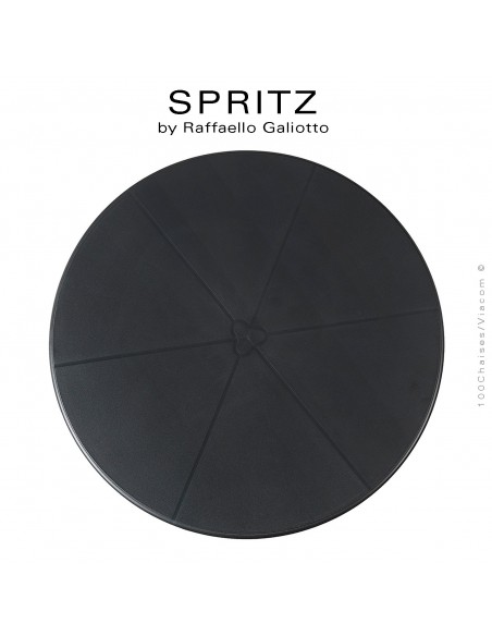 Table SPRITZ, plateau rond plastique plein, piétement colonne centrale plastique anthracite.