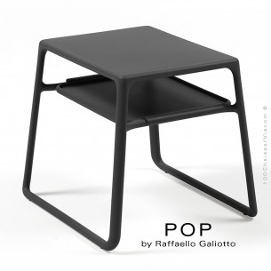 Table basse POP, plateau rectangulaire plastique, piétement luge plastique anthracite.