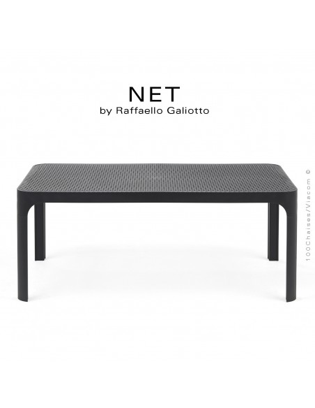 Table basse NET, structure 4 pieds plastique, plateau rectangulaire ajouré plastique anthracite.