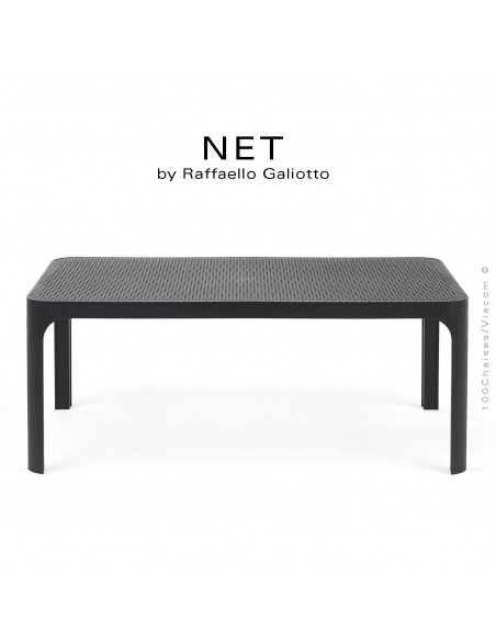 Table basse NET, structure 4 pieds plastique, plateau rectangulaire ajouré plastique anthracite.