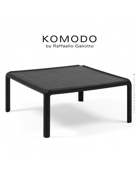 Table basse KOMODO, structure 4 pieds plastique, plateau carré plastique anthracite.