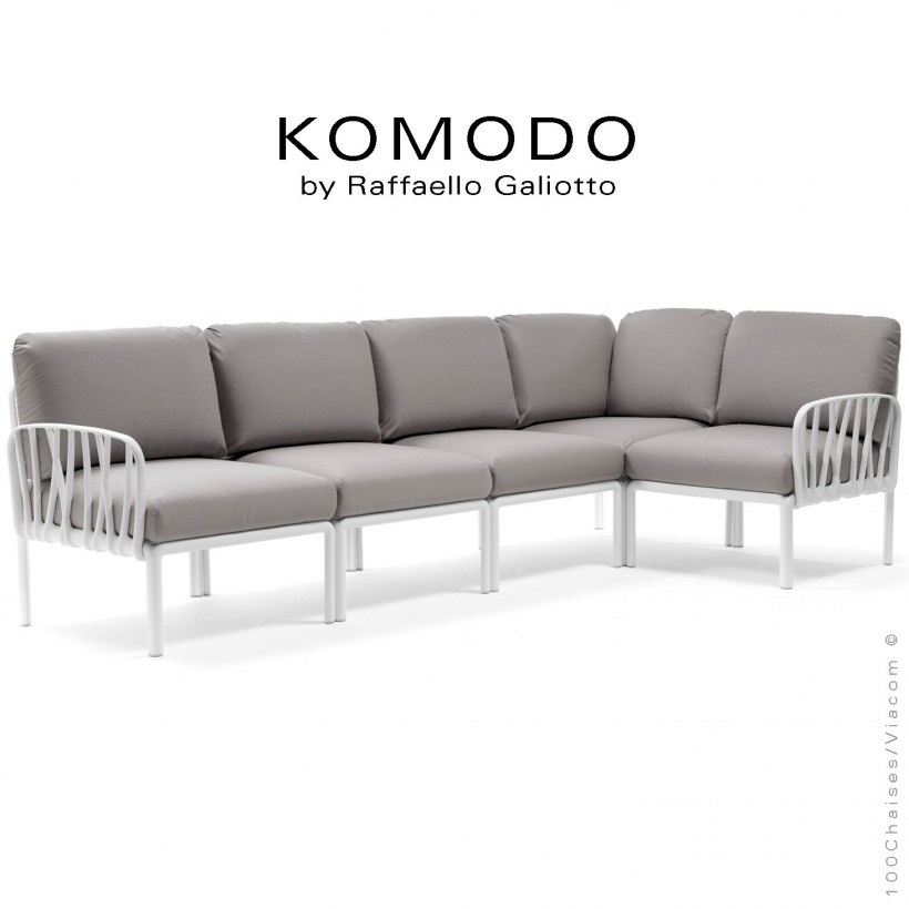 Canapé modulable design KOMODO, ensemble de 5 modules plastique couleur,  avec coussin d'assise et dossier tissu hydrofuge pour e