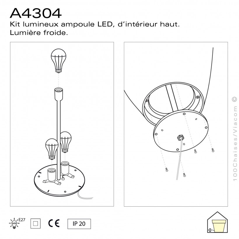 Maxi lampe lumineuse FADE, structure plastique nervurée, éclairage par LED,  avec platine de sol inox.