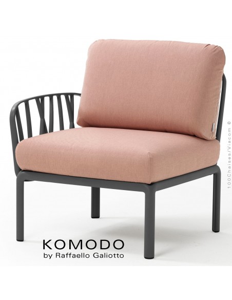 Élément latéral KOMODO, structure plastique anthracite, coussin tissu rose.