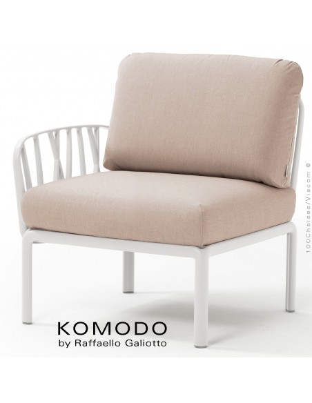 Élément latéral KOMODO, structure plastique blanc, coussin tissu crème.