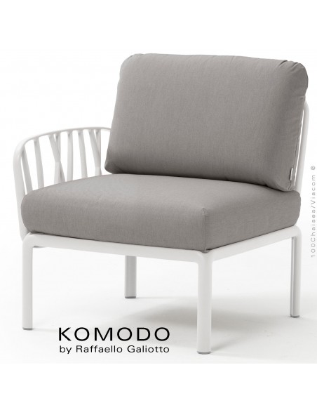 Élément latéral KOMODO, structure plastique blanc, coussin tissu gris.