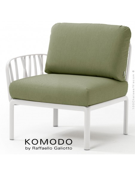 Élément latéral KOMODO, structure plastique blanc, coussin tissu kaki.