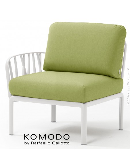 Élément latéral KOMODO, structure plastique blanc, coussin tissu vert clair.
