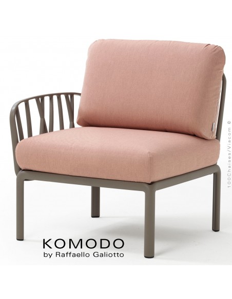 Élément latéral KOMODO, structure plastique gris tourterelle, coussin tissu rose.