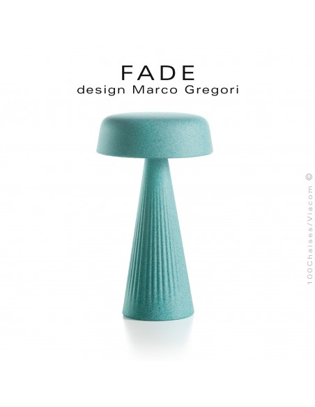 Lampe de table FADE, structure plastique nervurée couleur aigue-marine, éclairage d'ambiance par LED.