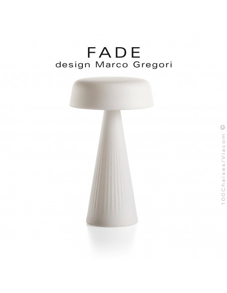 Lampe de table FADE, structure plastique nervurée couleur blanche, éclairage d'ambiance par LED.