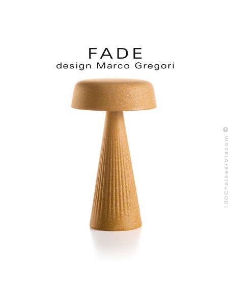 Lampe de table FADE, structure plastique nervurée couleur ocre, éclairage d'ambiance par LED.