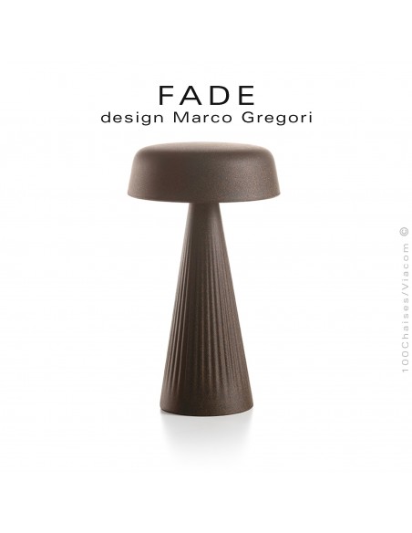 Lampe de table FADE, structure plastique nervurée couleur rouille dorée, éclairage d'ambiance par LED.