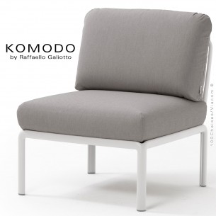 Élément central KOMODO, structure plastique blanc, avec coussin tissu gris.