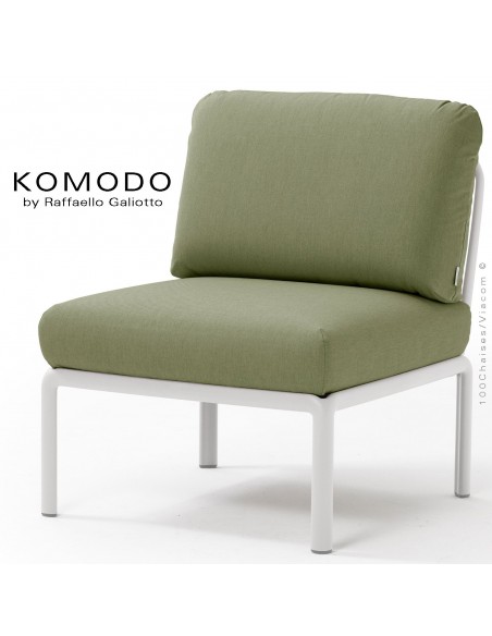 Élément central KOMODO, structure plastique blanc, avec coussin tissu kaki.