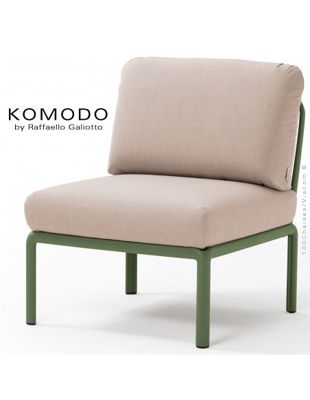 Élément central KOMODO, structure plastique vert, avec coussin tissu crème.