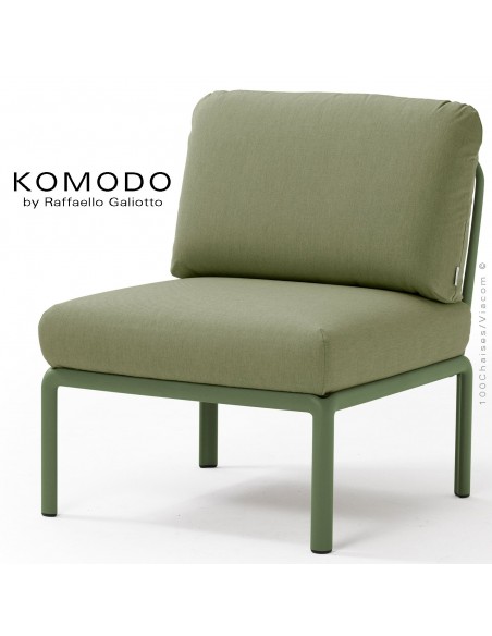 Élément central KOMODO, structure plastique vert, avec coussin tissu kaki.