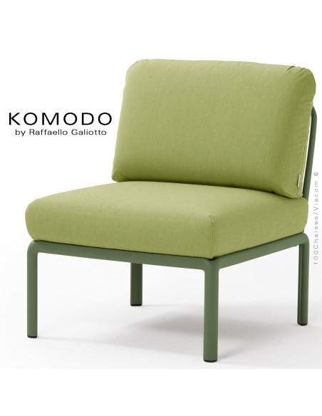 Élément central KOMODO, structure plastique vert, avec coussin tissu vert clair.