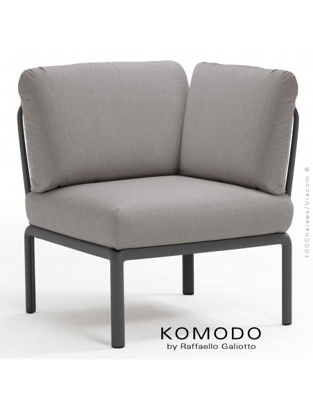 Élément d'angle KOMODO, structure plastique anthracite, avec coussin tissu gris.