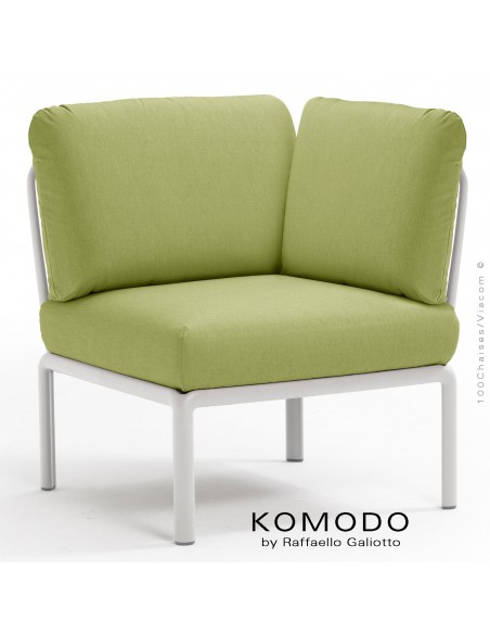 Élément d'angle KOMODO, structure plastique blanc, avec coussin tissu vert clair.