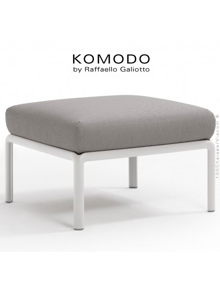 Élément pouf KOMODO, structure plastique blanc, avec coussin tissu gris.