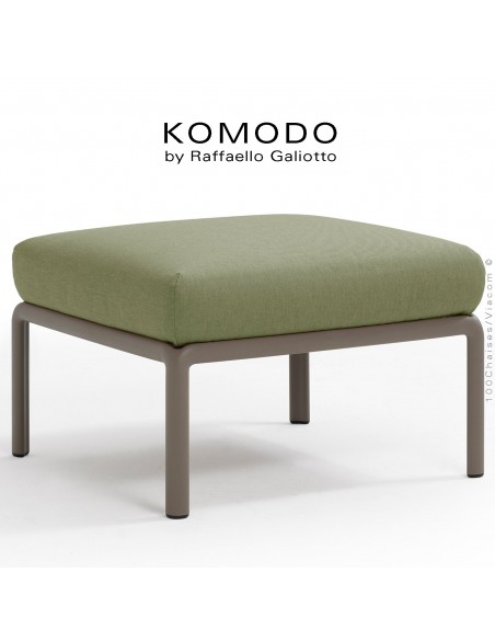 Élément pouf KOMODO, structure plastique gris tourterelle, avec coussin tissu kaki.