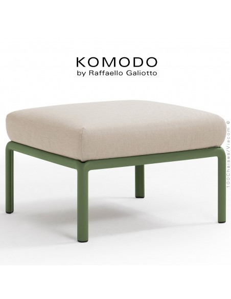 Élément pouf KOMODO, structure plastique vert, avec coussin tissu blanc cassé.