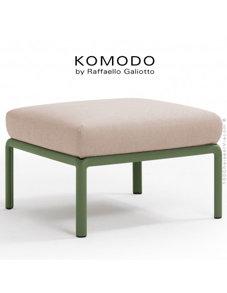 Élément pouf KOMODO, structure plastique vert, avec coussin tissu crème.