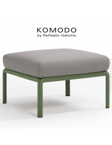 Élément pouf KOMODO, structure plastique vert, avec coussin tissu gris.