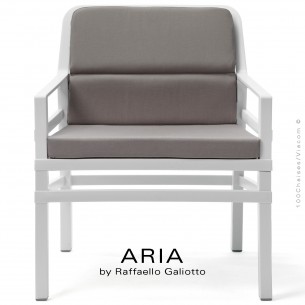 Fauteuil lounge ARIA FIT, structure plastique blanc, avec coussin d'assise et dossier gris.