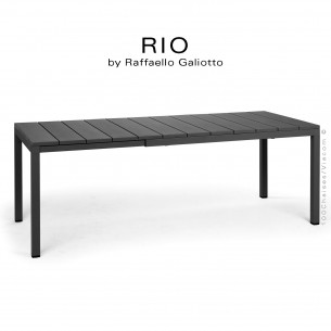Table à manger RIO 140 noir, plateau rectangulaire extensible en plastique, 4 pieds en aluminium.